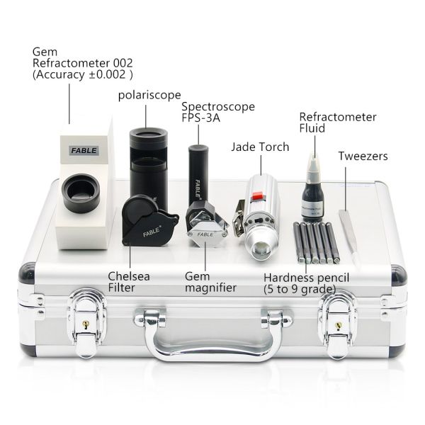 8 Items Lab Jewelry Jade Gem Testing Kit Aluminum Alloy Box packing