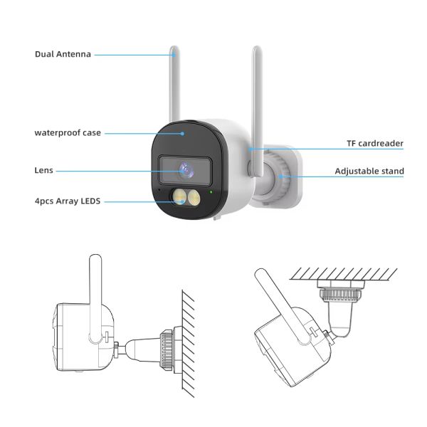CCTV Mini WiFi Camera Night Vision Dual Light CCTV Home Support NVR Waterproof Wifi Camera