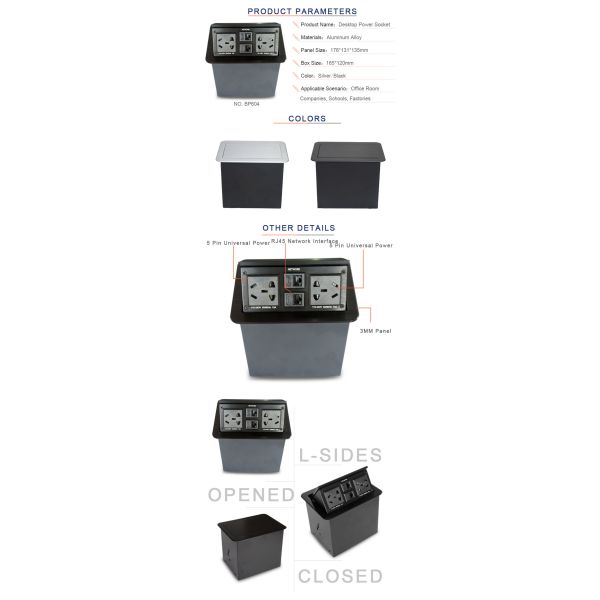 Aluminum alloy tabletop hydraulic pop up power socket with network ports
