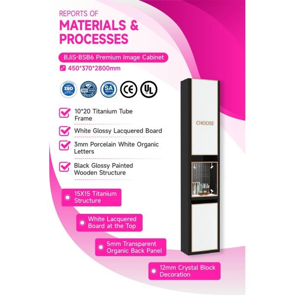 BJiS-BSB6 3mm Porcelain Letters Skincare Display Cabinet with Multiple Viewing Angles for Luxury Shops