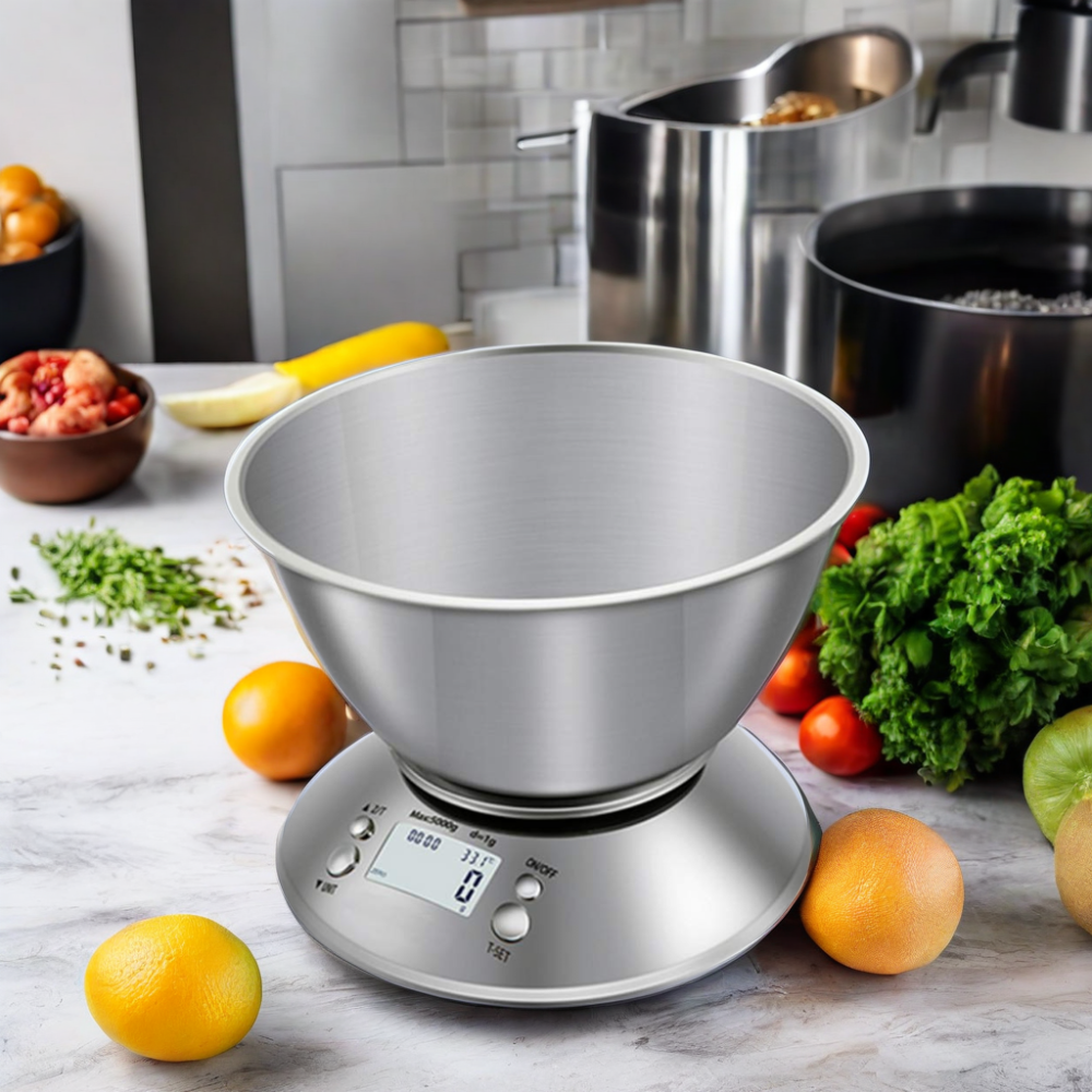 Digital Stainless Steel Kitchen Food Scales with Detachable Bowl for Household Cooking and Hotel Weighing Applications