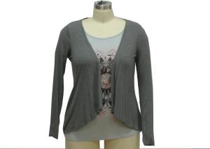 Ladies Casual Long Sleeve T Shirt Open Front Cardigan And Front Print With Metical Studs