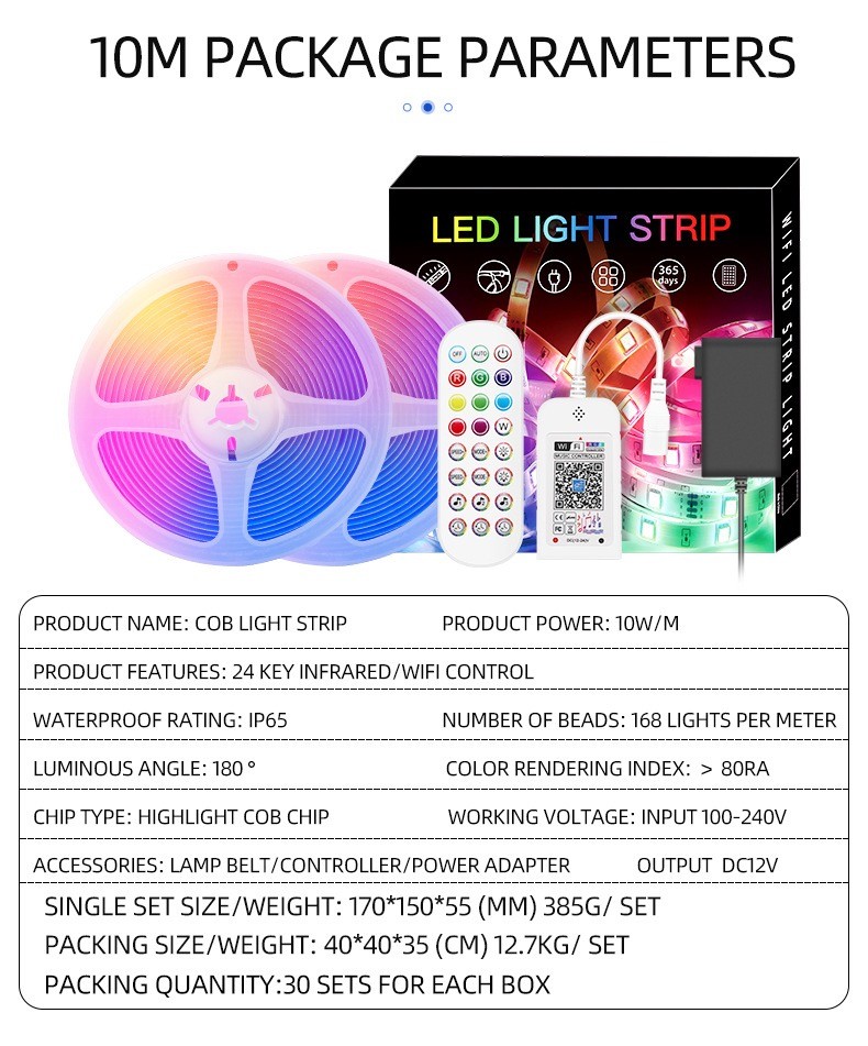 RGB Smart IC COB LED Strip Light Addressable 16.4ft/5m 24V Color Flowing Strip Light Multicolor Flexible Tape Light Kit