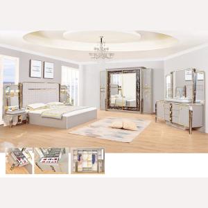 Leather Mirrored Classic European Bedroom Furniture Set Optional
