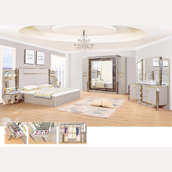Quality Leather Mirrored Classic European Bedroom Furniture Set Optional for sale