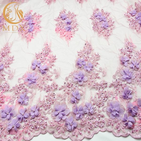 Quality Soft 3D Flower Lace Fabric 135cm Widh Tulle Polyester Hand Embroidered Net Fabric for sale
