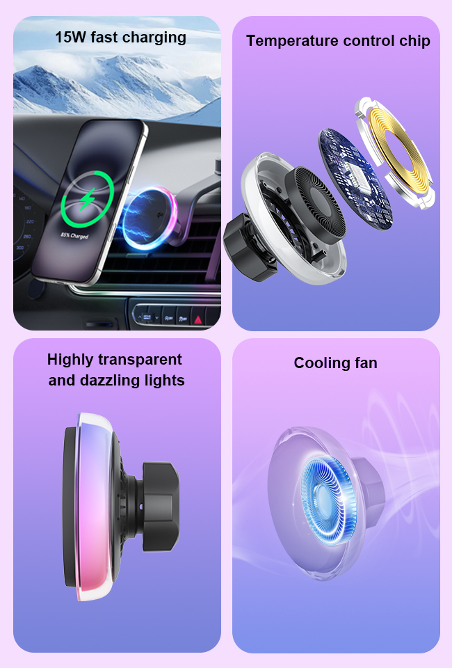 Super Strong Magnetic Suction Iphone Car Charger With Multiple Lighting Modes And Transparent Design