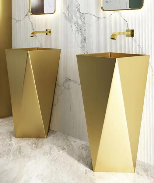 Quality Brushed Finish Irregular Stainless Steel Pedestal Sink Floor Standing For Bathroom for sale