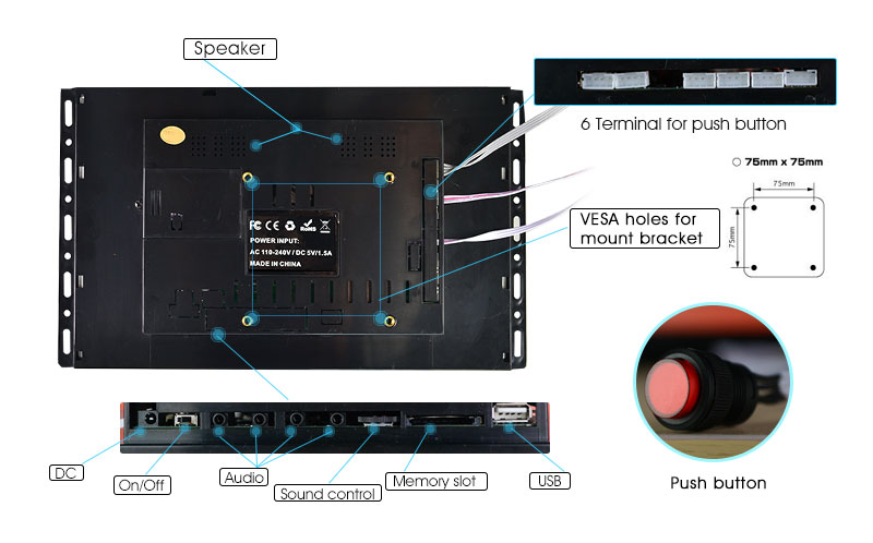 Open Frame Led Advertising Screen HD 1280X720P Video Resolution With Push Button