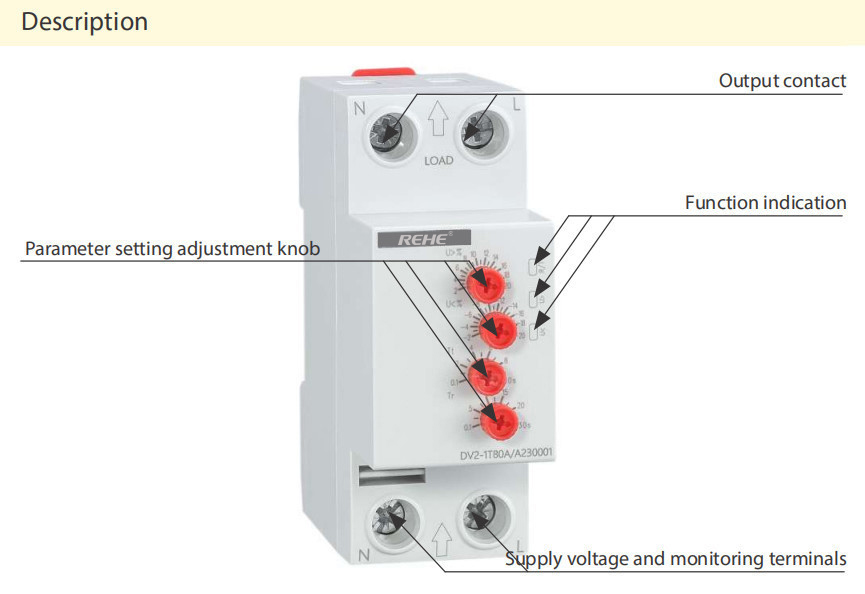 DV2-1T40A Single Phase Auto Reset Over Voltage and Under Voltage Protective Device 40A