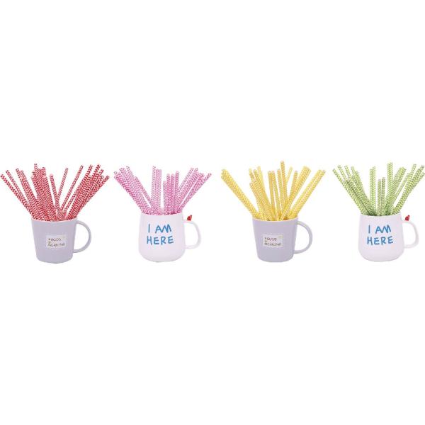 Biodegradable Dot Color Print Paper Party Straws Beverage Accessories
