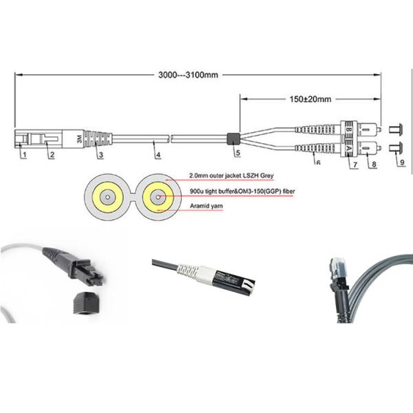 LSZH OM3 Fiber Optic Patch Cords High Strength Coated VF 45 To SC LC Patch Cable