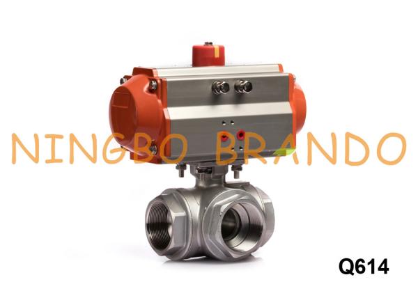 Quality 3 Way Stainless Steel Air Operated Ball Valve With Pneumatic Actuator for sale