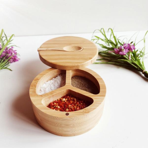 Quality Spice And Seasonings Bamboo Kitchen Utensils Salt Box With Spoon for sale