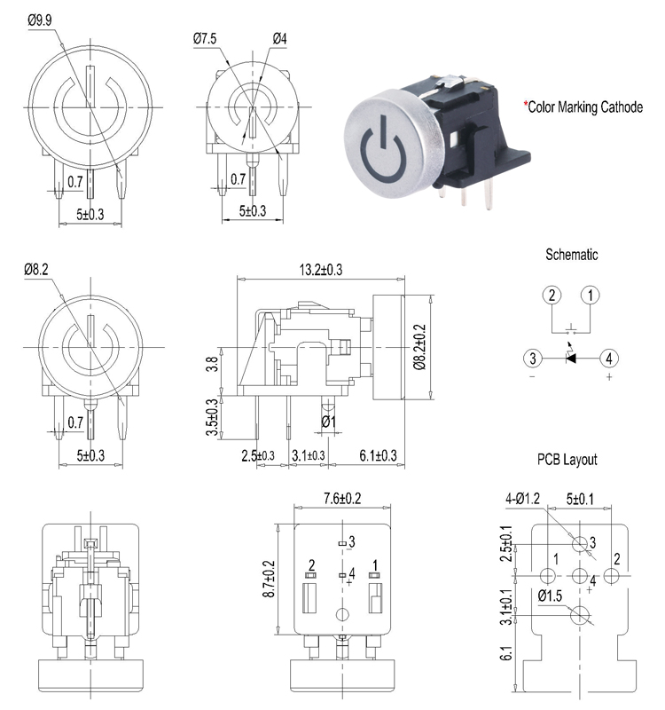 Illumination Tactile Switch,Horizontal Operation Right Angle LED Light Push Button Switch,Illuminated Tact Switch