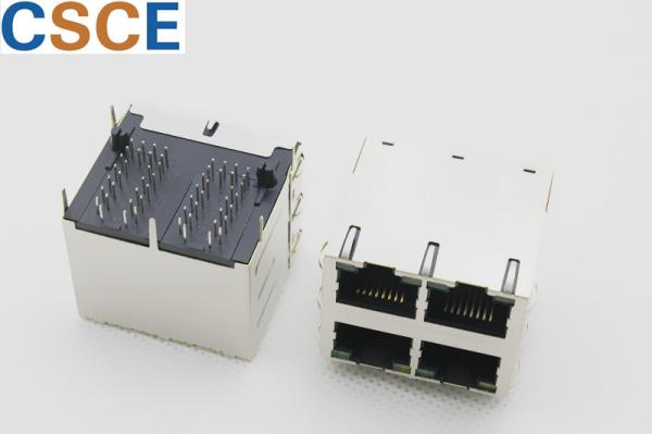 Quality W / PEG Ethernet Magnetic RJ45 Jack 2 * 2 Port Nickel Shield Plating Material With Leds for sale