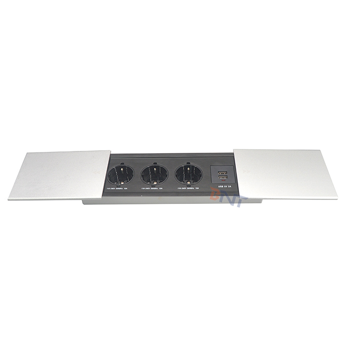 Sliding open multimedia built in table mounted usb charger socket box
