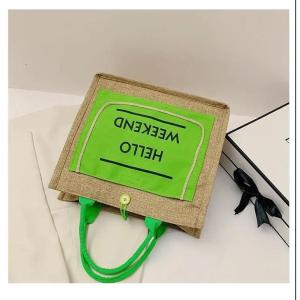 DIY Customized Fluorescent Green Shopping Bag Sublimation Blank Faux Burlap Tote Bag