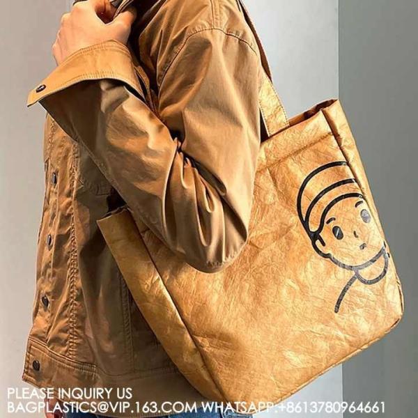 Quality Custom Large Waterproof Solid Paper Zipper Daily Use Beach Shopping Tyvek Tote Bag With Inner Pocket for sale