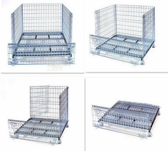 Customized Steel Pallet Cages / Metal Mesh Storage Containers Anti Corrosion