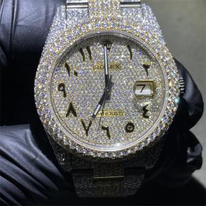 China Round Cut Moissanite Watch Rolex Fine Jewelry Hip Hop Diamond Watch For Men on sale