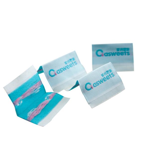 Quality Custom Clothing Labels Sew On Center Fold Woven Labels Loop Fold Woven Labels for sale
