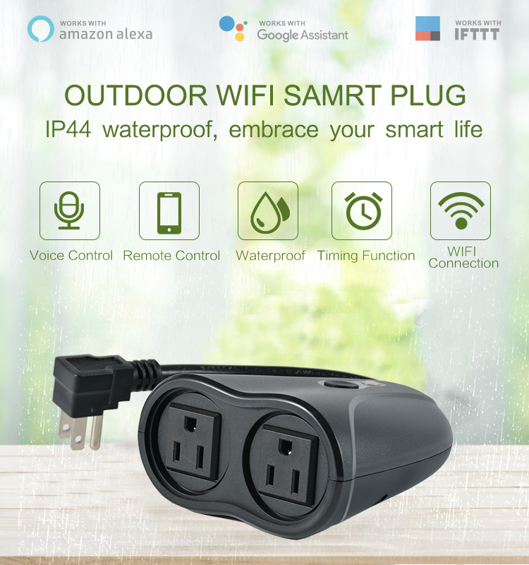 2 Sockets WIFI Smart Plug Home Wireless Remote Control Timer Compatible With Alexa Google