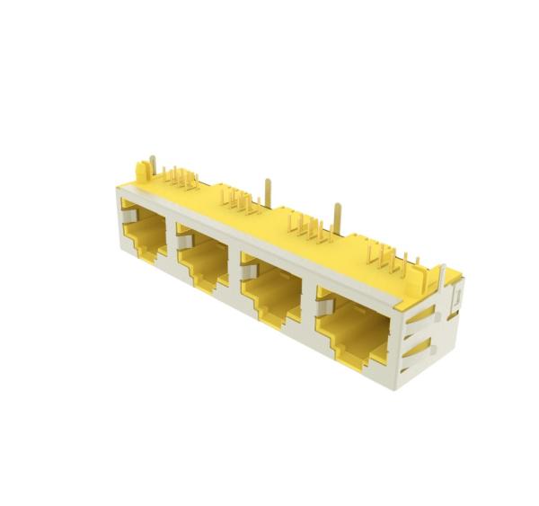 Quality 8P8C Shielded PCB Mount RJ45 Modular Connector 1 * 4 Port ISO9001 Certification for sale