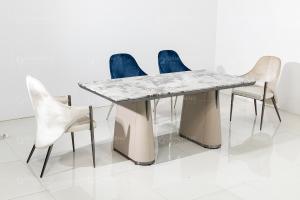 Artificial Marble Rectangle top SS Dining Tables Two Stone Legs Support is stable for Home Furniture