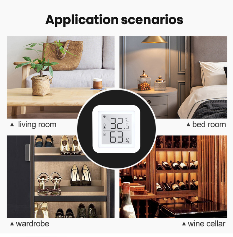 5V1A LCD Tuya Wifi Thermometer Temperature And Humidity Monitor Wifi 2.4GHz