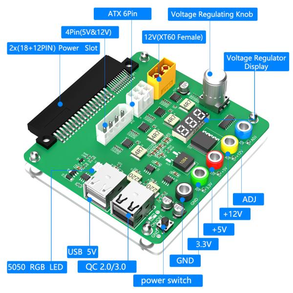Adjustable Breakout Board PSU Server Power Supply USB 2.0 QC 2.0