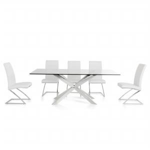 China Tempered Glass Top 0.3m3 67kgs Steel Dining Set on sale