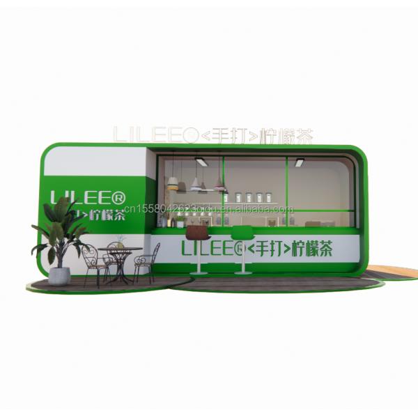 Modular Prefab Shipping Container Restaurant 20ft Coffee Bar with Galvanized Steel Square Tubes Steel Frame