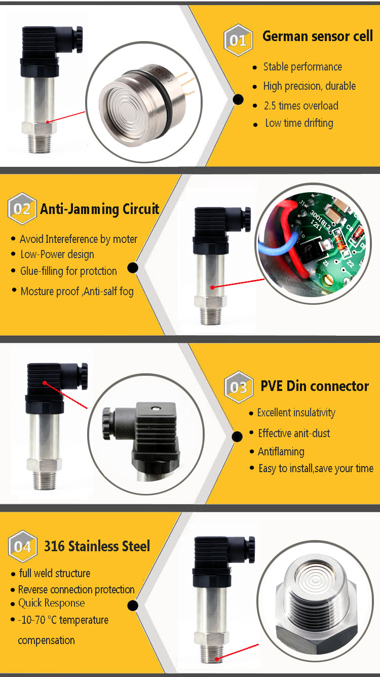 4~20mA Flush Diaphragm Pressure Sensor MEMS Technology