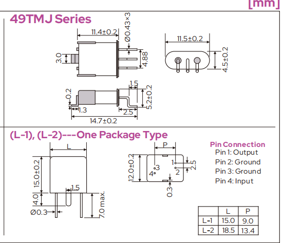 SMD Type 3 Pins 49TMJ Crystal Filter 10.7MHz Channel Spacing 12.5KHz 3dB ±3.75KHz Bandwidth