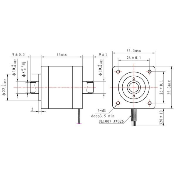 0.19N.M 1A Hollow Shaft Stepper Motor Nema 14 34mm Body 2 Phase 1.8 Deg
