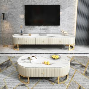China Modern Stainless Steel Marble Oval Coffee Tea Table With Drawers on sale