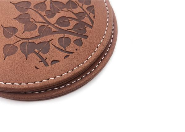 Quality Debossed Logo Drink Coasters With Logo PU Leather Brown Pantone for sale