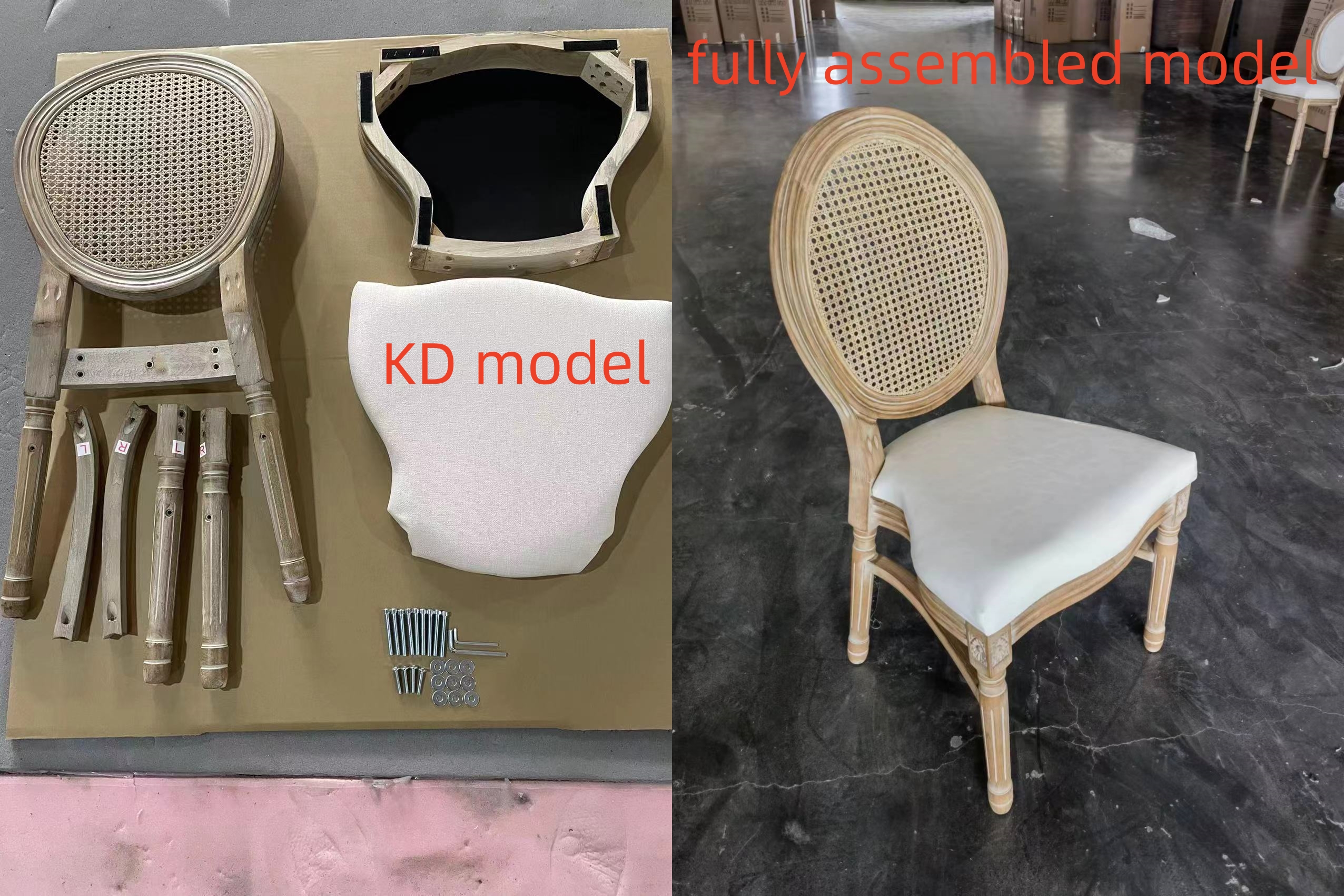 PU Leather Covered French Vintage Style Dining Chair with Stackable Design and Solid Wood