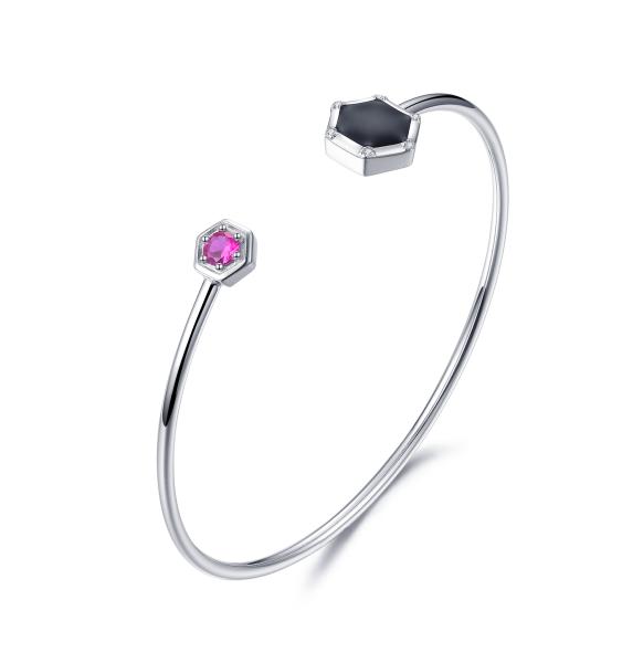 Quality Geometry 925 Sterling Silver Bangles Bracelet Round Cubic Zirconia for sale