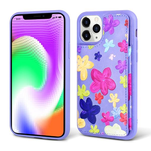 Quality Floral Pattern Card Pocket Phone Case Kickstand Makeup Mobile Cover For Iphone 12 for sale