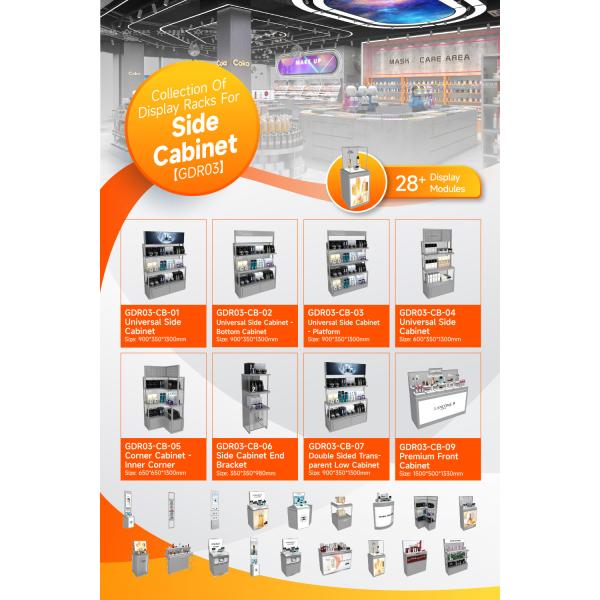 GDR03-CB-06 Side Cabinet End Bracket with Transparent Tempered Glass and Adjustable Shelves for Specialty Beauty Stores