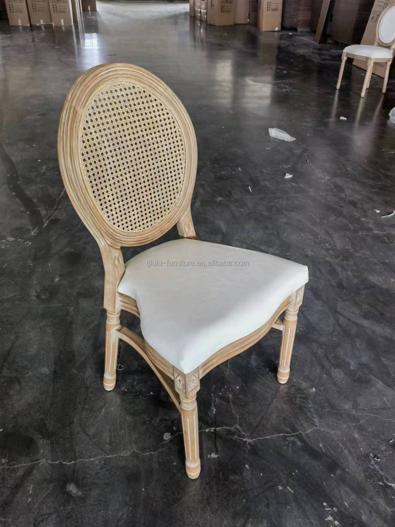 PU Leather Covered French Vintage Style Dining Chair with Stackable Design and Solid Wood