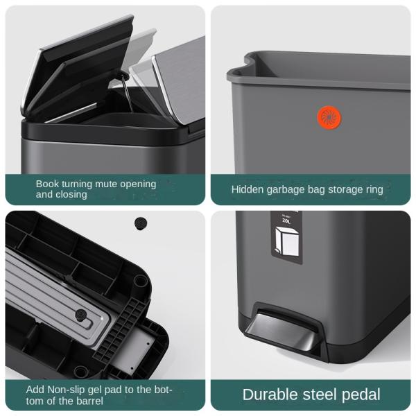 Step on Airtight Press Type Plastic Waste Bin 11 Gallon 5 Liter Rectangle Stainless Steel Trash Can with Pedal Round Bis Trash c