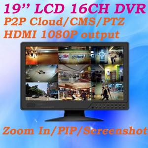 China 16CH All in one DVR 19'' LCD Monitor 960H CCTV DVR P2P Cloud PTZ Control Video Surveillance DVR system on sale