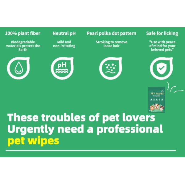 Custom 20x20 cm portable pet wipes, individually wrapped, 50 sheets per box, for cleaning paws, body, ears, and rear end