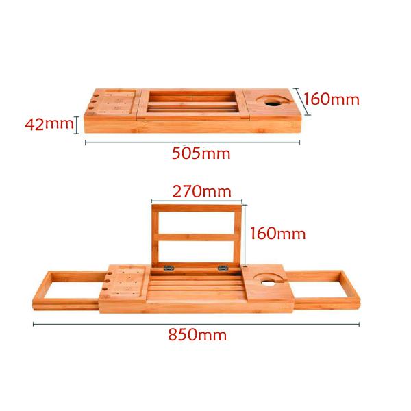 Sustainable Extendable Bath Tray Bamboo Bathroom Caddy Extra Large