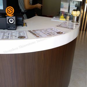 Glossy Artificial Stone Black Salon Reception Desk Round Reception Counter