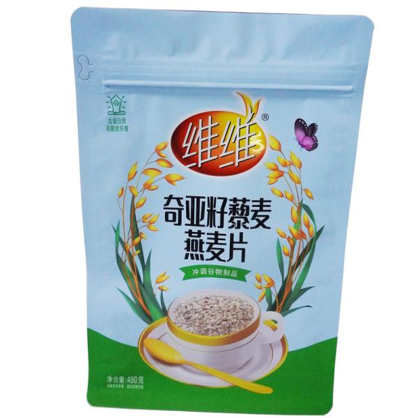 Quality Custom Security Packaging Flat Bottom Pouch With Window Oatmeal Powder for sale