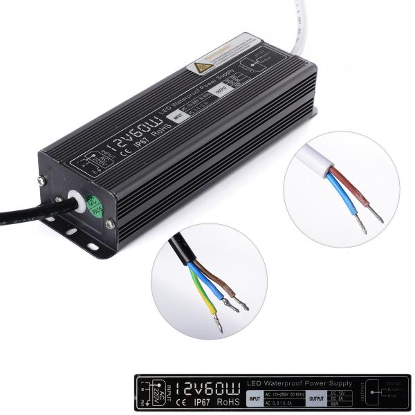 Quality DC 12V 60W Lighting Transformer Waterproof LED Driver Power Supply IP67 Input AC170-250V Adapter for LED Strip for sale
